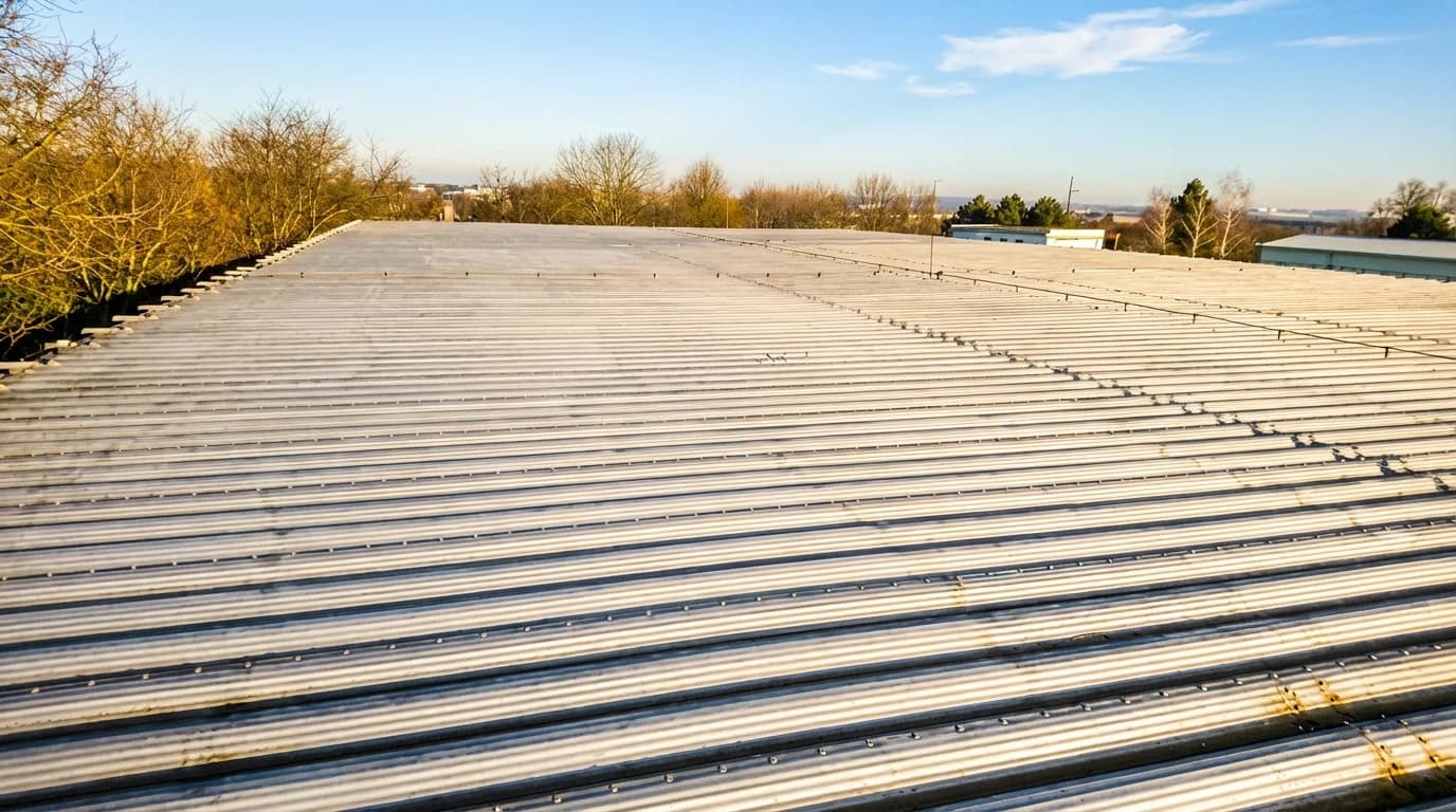 Komerční budova — plechová střecha - Před